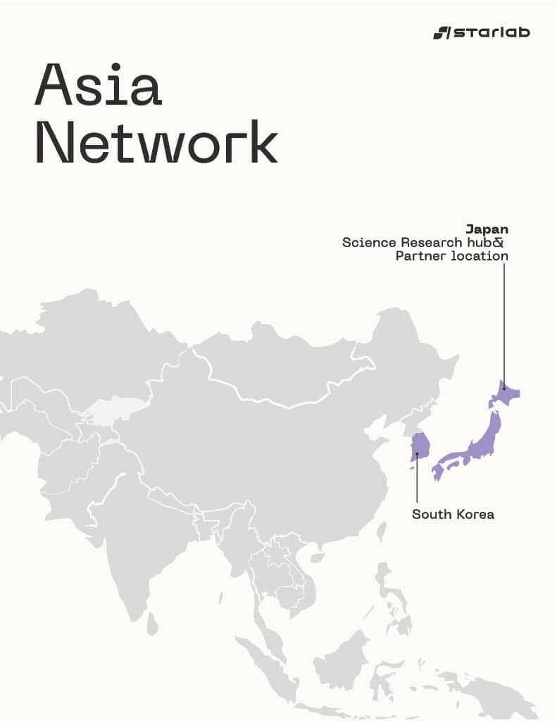 Asia network map highlighting Japan and South Korea