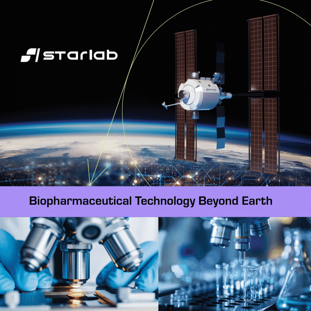 Starlab space station depicting biopharmaceutical research in orbit