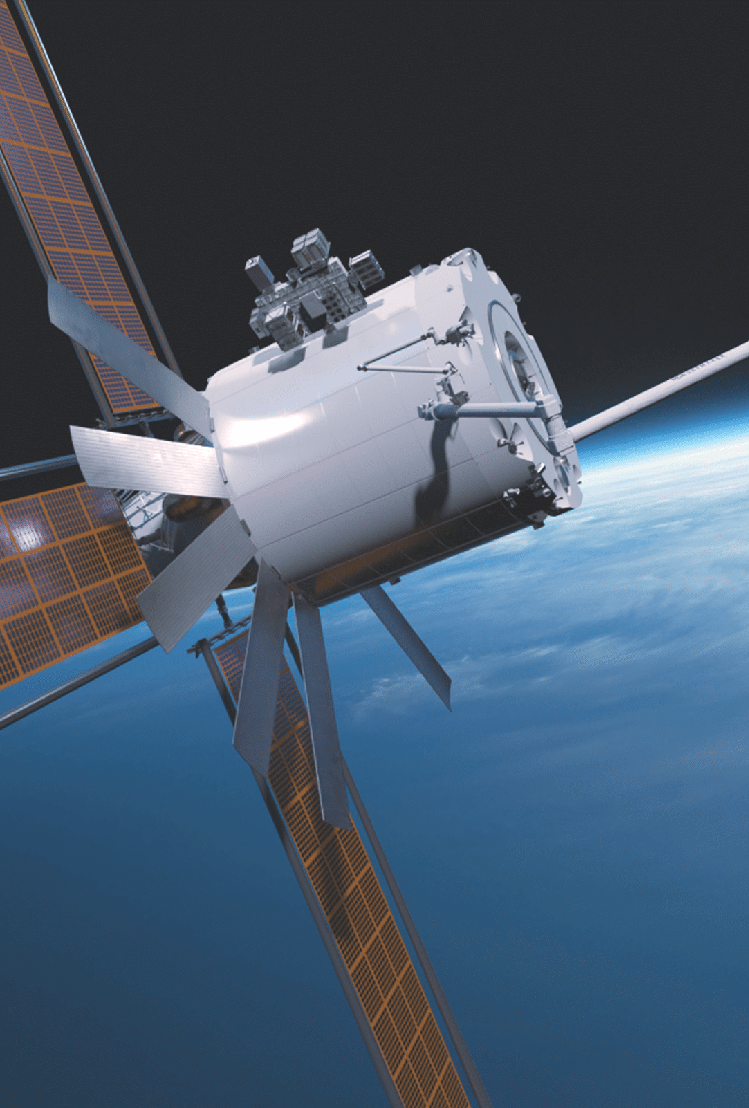 Satellite orbiting Earth with solar panels extended