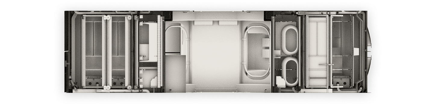 X-ray view of a cargo container's internal structure.