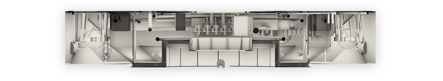 Detailed grayscale architectural model cross-section.