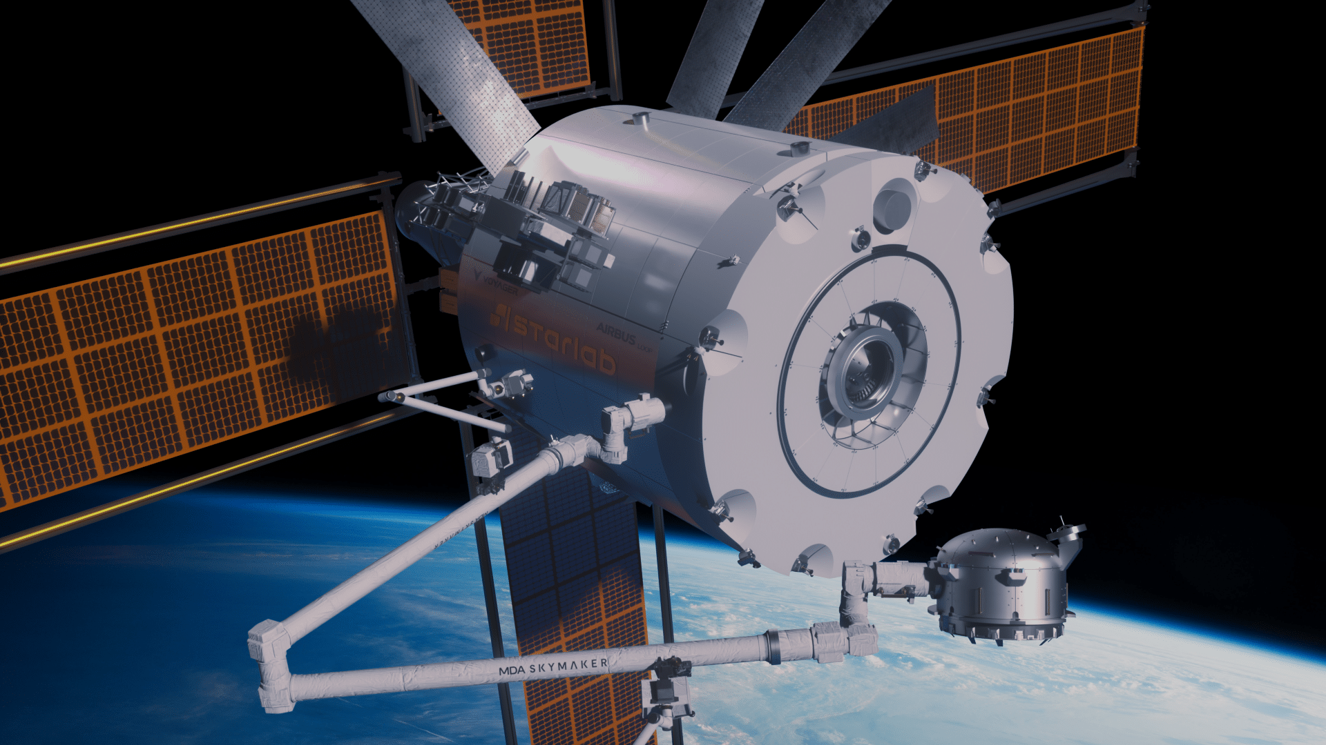 Space station module orbiting Earth