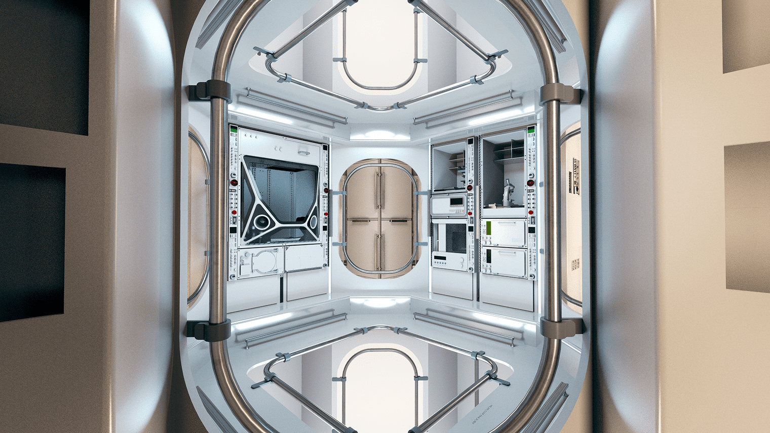 Futuristic spacecraft interior with high-tech panels