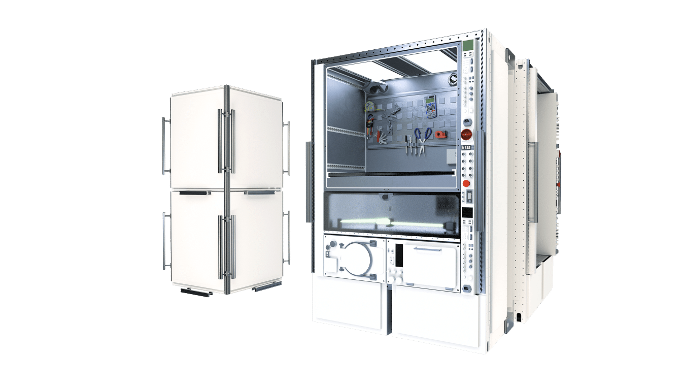 Industrial laboratory equipment with open panels