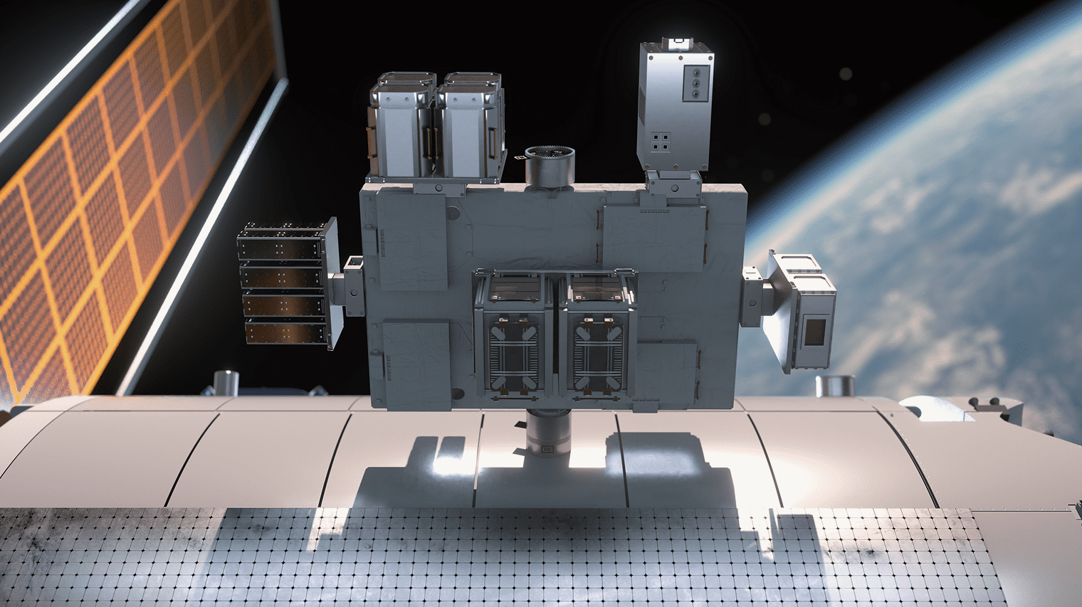 Space station module in orbit with Earth in background