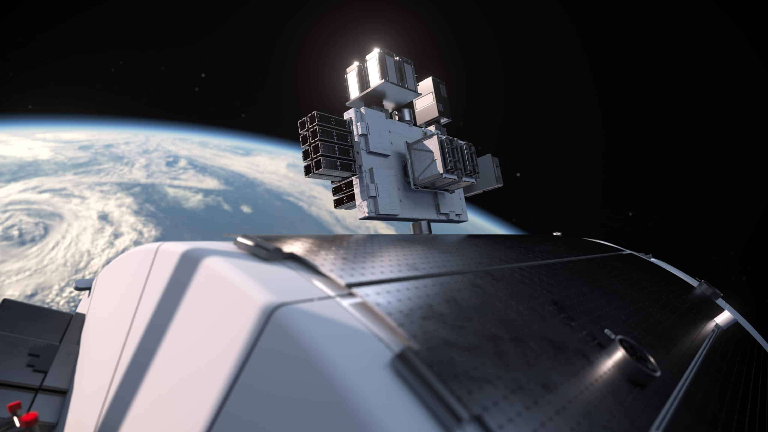 Satellite orbiting Earth in space